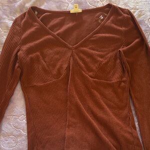 Rust Ribbed Long Sleeve Top